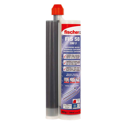 A Fischer SB 390 S chemical cartridge for construction purposes, containing a two-component styrene-based vinyl ester injection mortar.