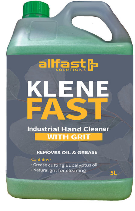 A 5-liter bottle of KleneFast Industrial Hand Cleaner soap with the label displaying the product name and description.