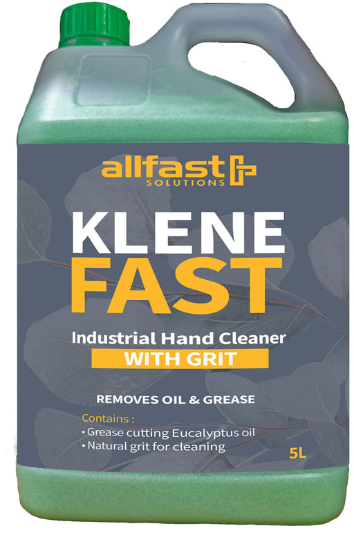 A 5-liter bottle of KleneFast Industrial Hand Cleaner soap with the label displaying the product name and description.