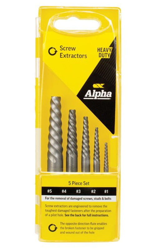 Alpha Screw Extractor Set 1 -5 sizes, 5 piece set